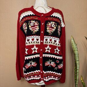 Flags & Stars Christmas Sweater by Heirloom Collections XL
